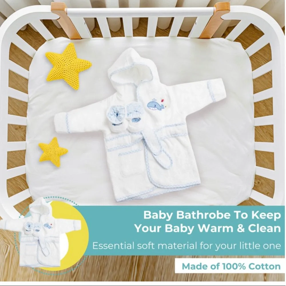 Blue Whale Bathrobe With Booties Perfect for Baby